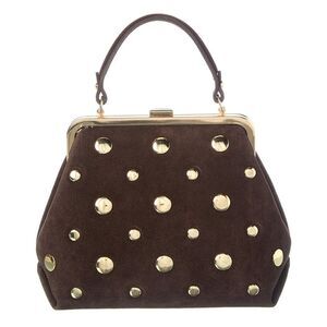 Persaman New York Suede Studded Satchel, Brown